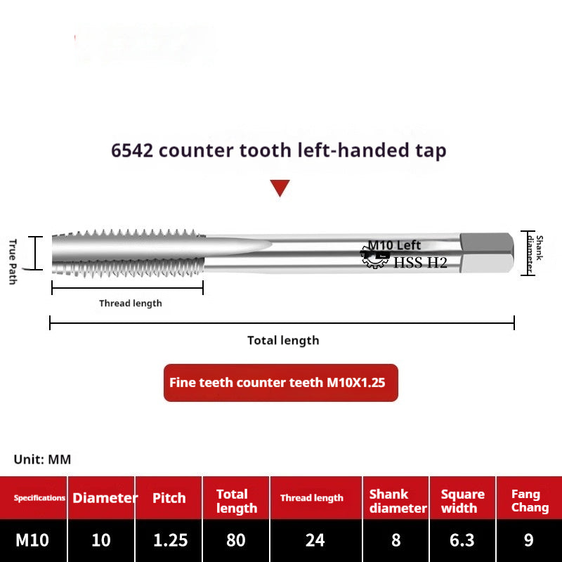 2112-M2 reverse thread machine with tap stainless steel special left tooth straight groove tap, left rotary wire tap, high-speed steel tapping Shandong Denso Pricision Tools Co.,Ltd.